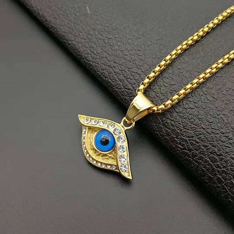 Hip hop Gold color Eye Pendant Necklace with zircon 316L Stainless steel Clavicle Necklace Women men Jewelry