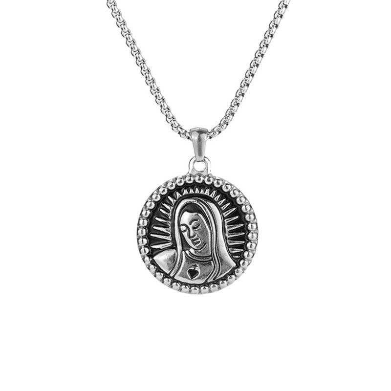 hop Jewelry Vintage Santa Maria Necklace For Men With Chain Fashion Stainless Steel Round Pendant Necklaces