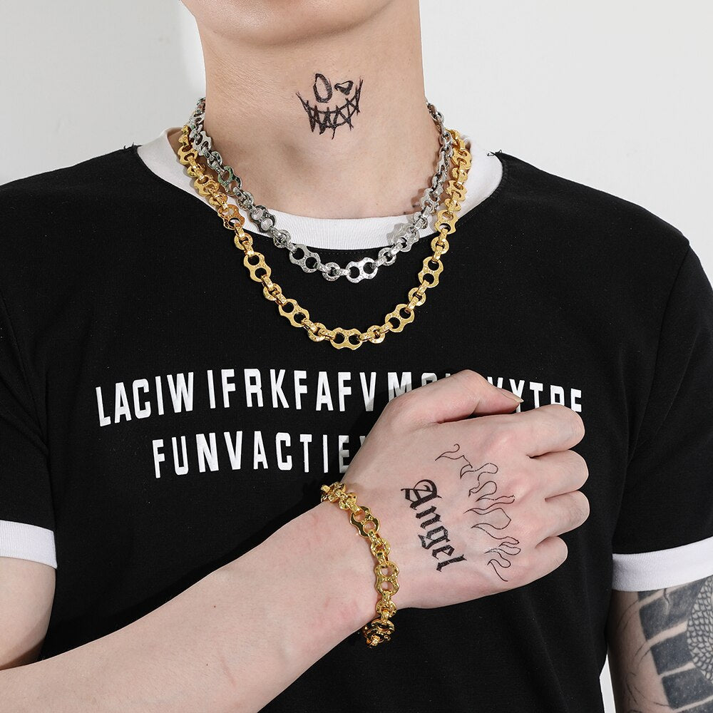 Hip-hop Motorcycle Handcuffs Chain Necklace Choker Charm Male Collar Metal Chain Jewelry Rock Party Accessories Gifts