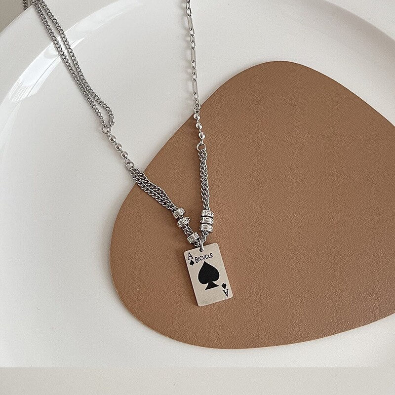 Hip hop/Rock Poker Ace Titanium Steel Pendant Necklace For Man Women Punk Pendant Clavicle Chain Party Jewelry Gift