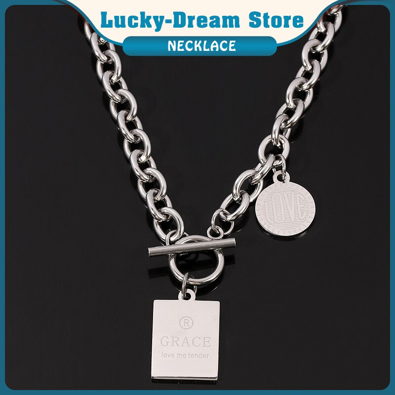 Hip-hop Square Round Card Chain Necklace Rock Rapper Charm Collar Chain Jewelry For Man Women Rapper Street Style Necklace Gifts