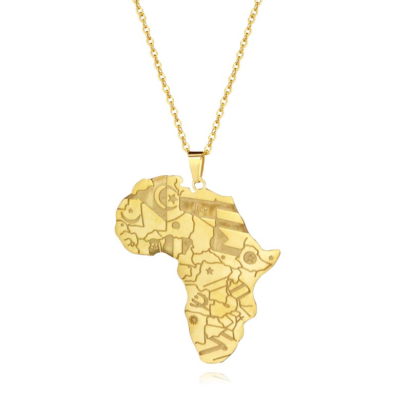 Hip-hop Style Africa Map Pendant Necklaces Gold Color Snake Bone Chain African Maps Pendant Necklace Jewelry for Women Men Gifts