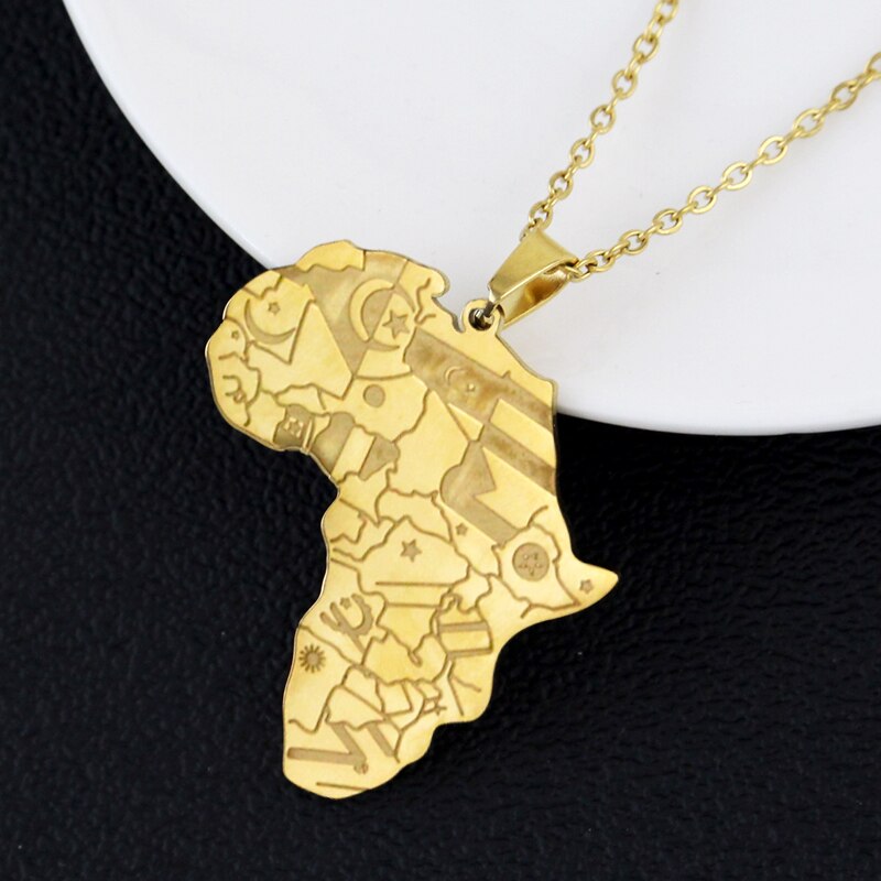 Hip-hop Style Africa Map Pendant Necklaces Gold Color Snake Bone Chain African Maps Pendant Necklace Jewelry for Women Men Gifts