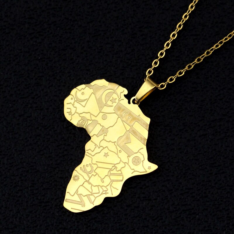 Hip-hop Style Africa Map Pendant Necklaces Gold Color Snake Bone Chain African Maps Pendant Necklace Jewelry for Women Men Gifts