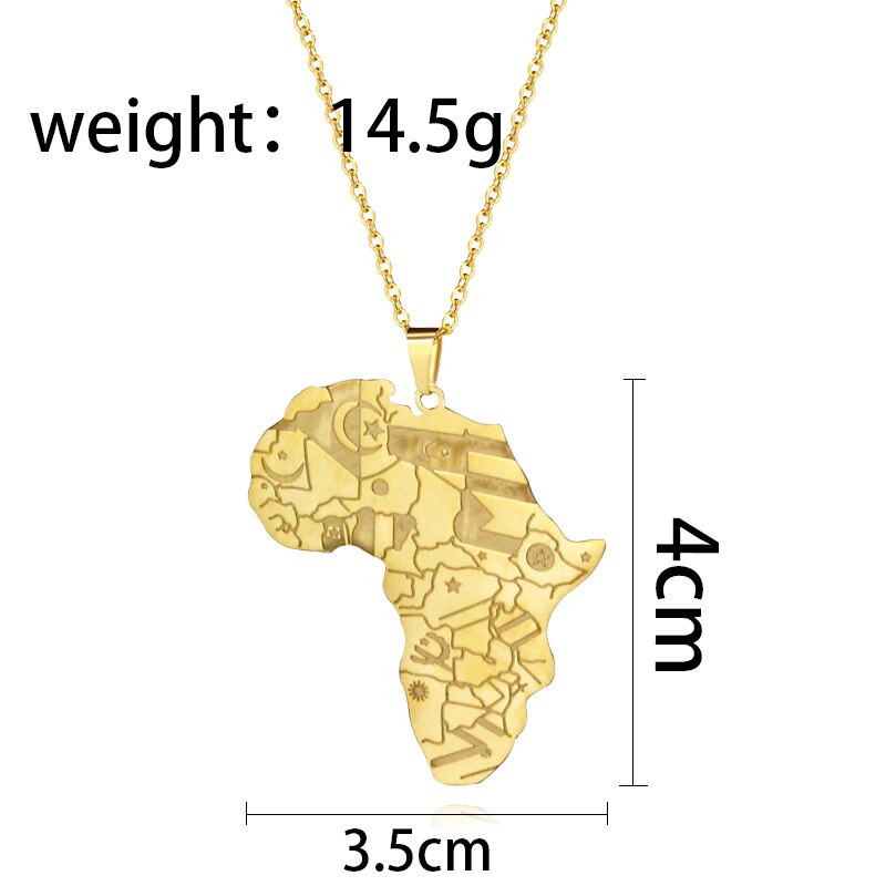 Hip-hop Style Africa Map Pendant Necklaces Gold Color Snake Bone Chain African Maps Pendant Necklace Jewelry for Women Men Gifts