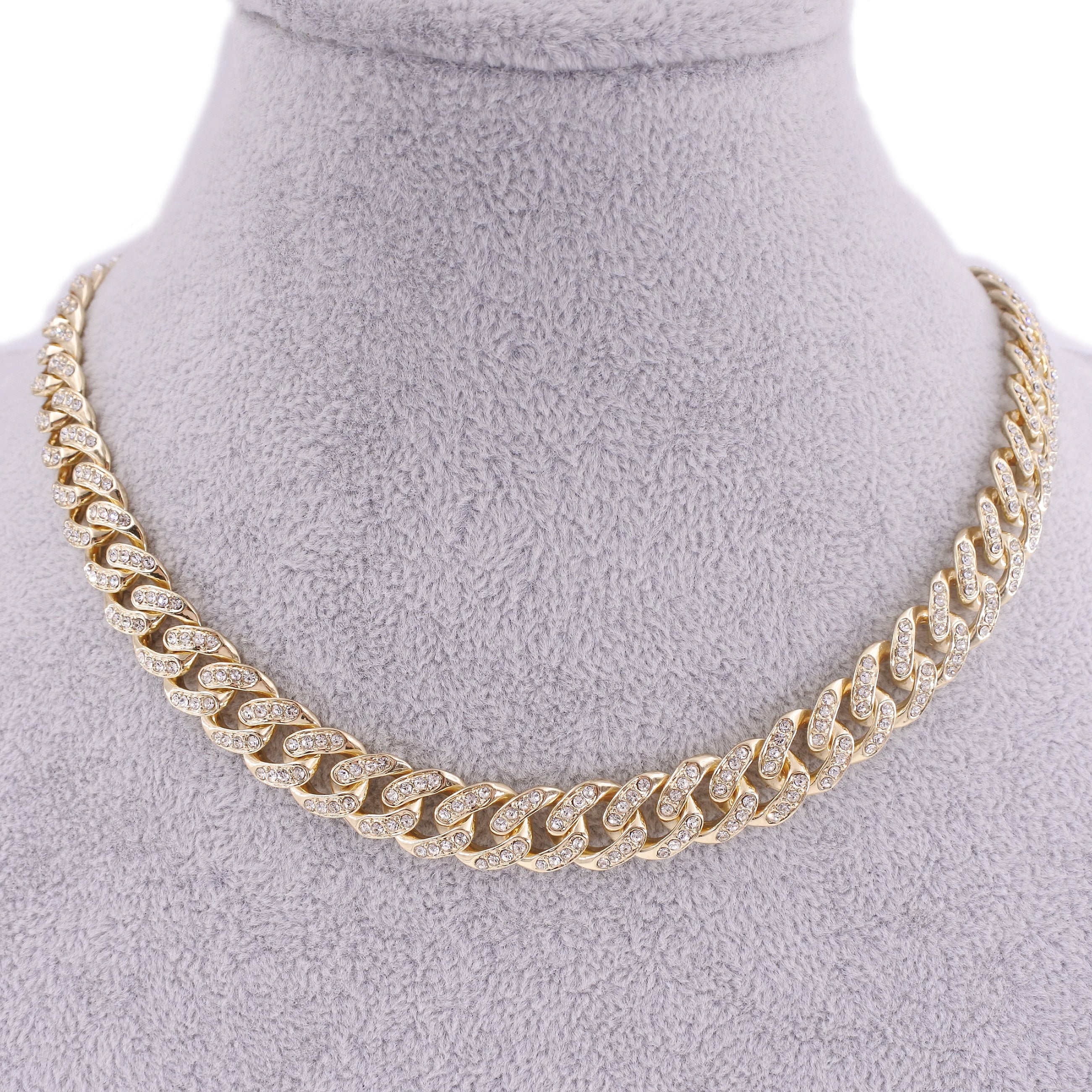 Hip hop cuban link chain women crystal necklace 13mm wide 16inch choker iced out bling jewelry 1 row cz rose gold rapper