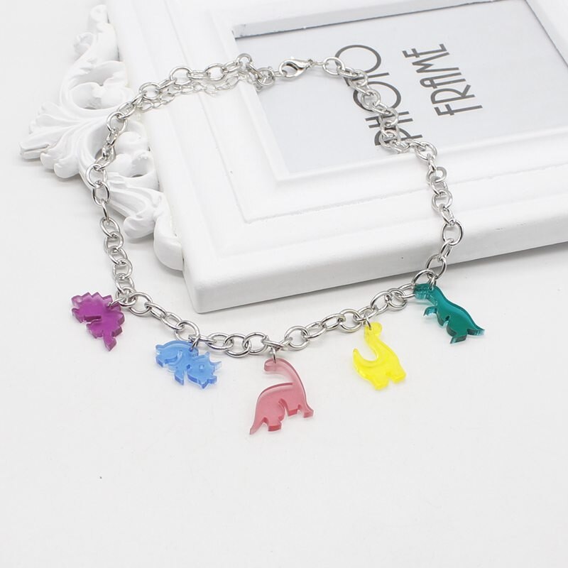 Hip-hop style multicolor pendant girl cartoon acrylic necklace dinosaur clavicle chain diy jewelry gift