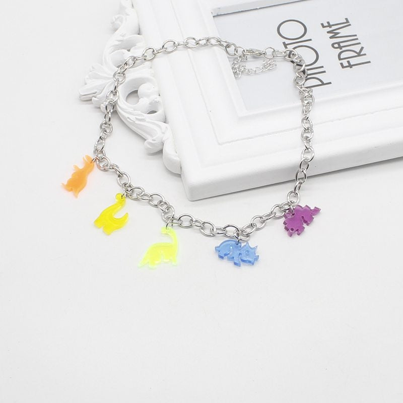 Hip-hop style multicolor pendant girl cartoon acrylic necklace dinosaur clavicle chain diy jewelry gift