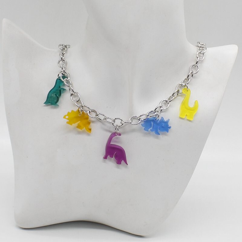 Hip-hop style multicolor pendant girl cartoon acrylic necklace dinosaur clavicle chain diy jewelry gift