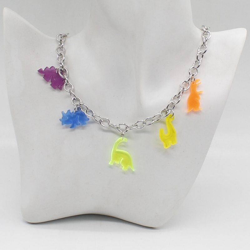 Hip-hop style multicolor pendant girl cartoon acrylic necklace dinosaur clavicle chain diy jewelry gift