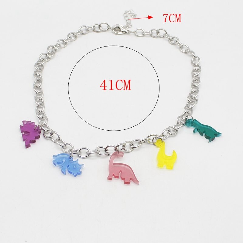 Hip-hop style multicolor pendant girl cartoon acrylic necklace dinosaur clavicle chain diy jewelry gift
