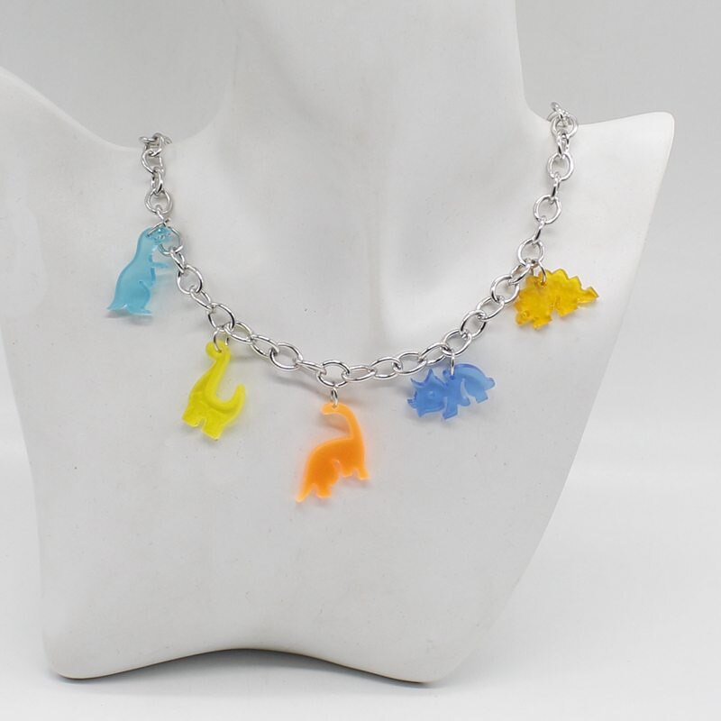 Hip-hop style multicolor pendant girl cartoon acrylic necklace dinosaur clavicle chain diy jewelry gift