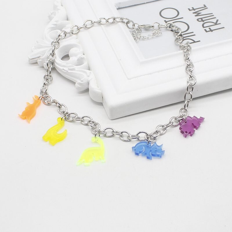 Hip-hop style multicolor pendant girl cartoon acrylic necklace dinosaur clavicle chain diy jewelry gift