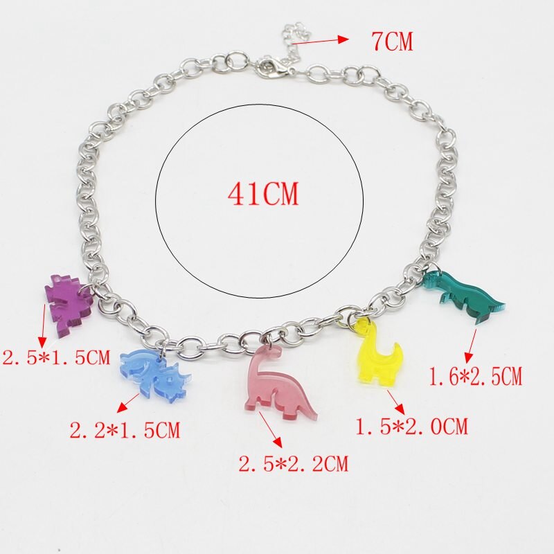 Hip-hop style multicolor pendant girl cartoon acrylic necklace dinosaur clavicle chain diy jewelry gift