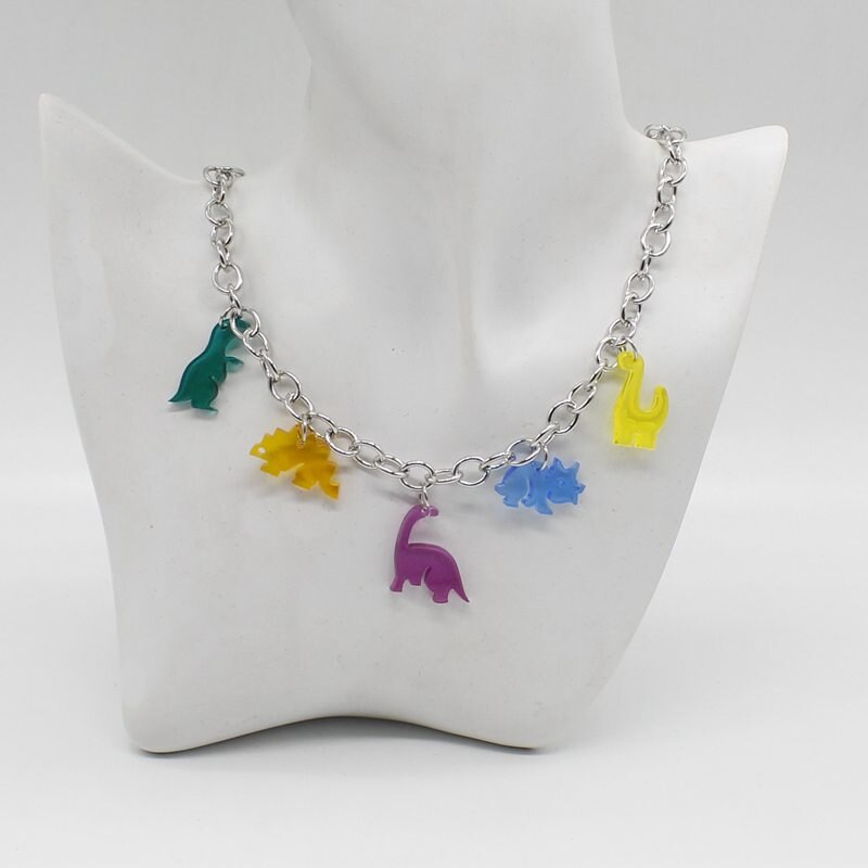 Hip-hop style multicolor pendant girl cartoon acrylic necklace dinosaur clavicle chain diy jewelry gift
