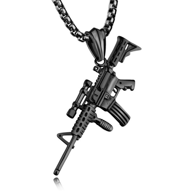 HipHop Alloy Refined Stylish Iced Out Gold Silvery Color Alloy M4 Gun Pendants Necklace For Men Rapper Jewelry