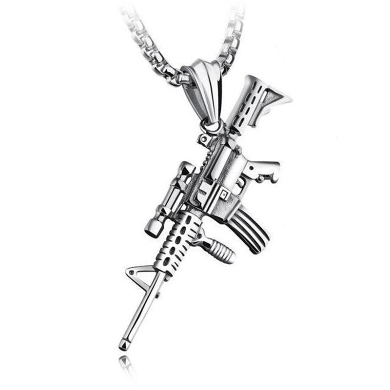 HipHop Alloy Refined Stylish Iced Out Gold Silvery Color Alloy M4 Gun Pendants Necklace For Men Rapper Jewelry