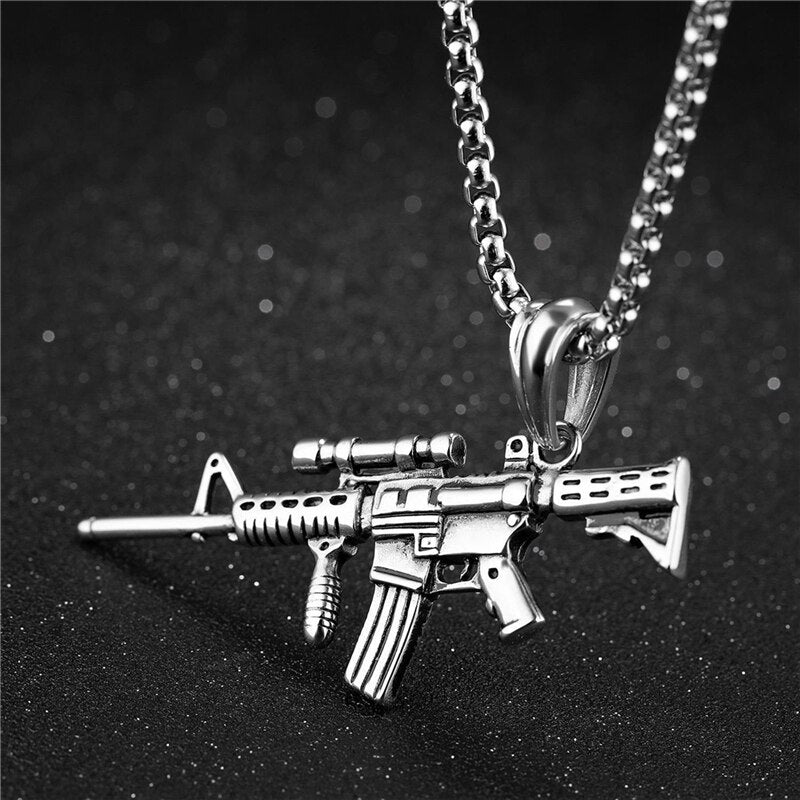 HipHop Alloy Refined Stylish Iced Out Gold Silvery Color Alloy M4 Gun Pendants Necklace For Men Rapper Jewelry