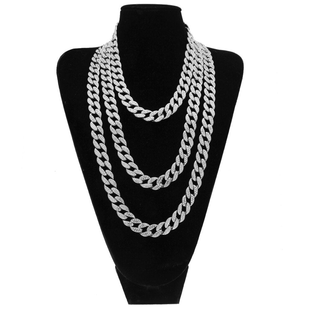 HipHop Gold silver color  15mm Choker Cuban Chain Mens 18inch 20inch 24inch 30inch Miami Cuban Link Chain BlingBling Jewelry