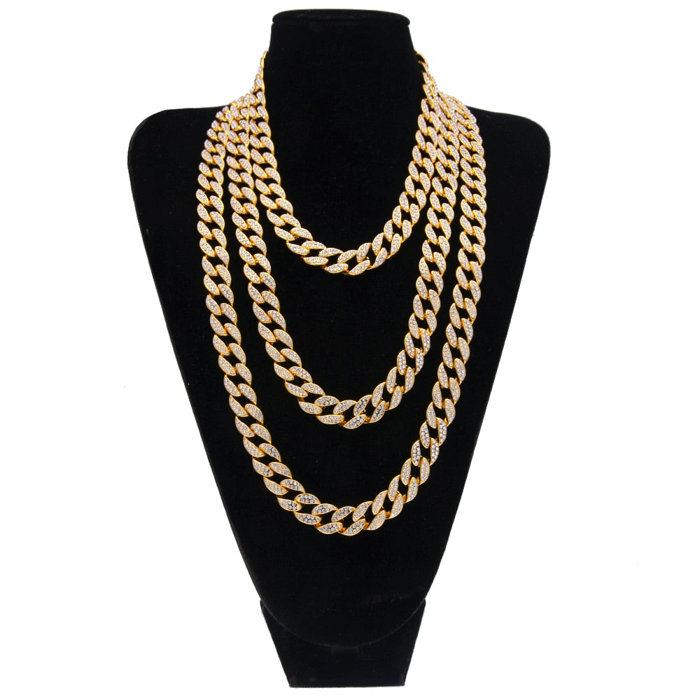 HipHop Gold silver color  15mm Choker Cuban Chain Mens 18inch 20inch 24inch 30inch Miami Cuban Link Chain BlingBling Jewelry