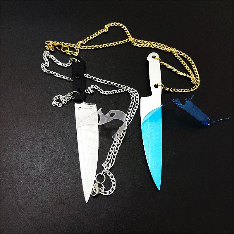 HipHop Punk Gold Silver Color Knife Weapons Pendant Necklace for Women Men Mirror Halloween Acrylic Jewelry Accessories