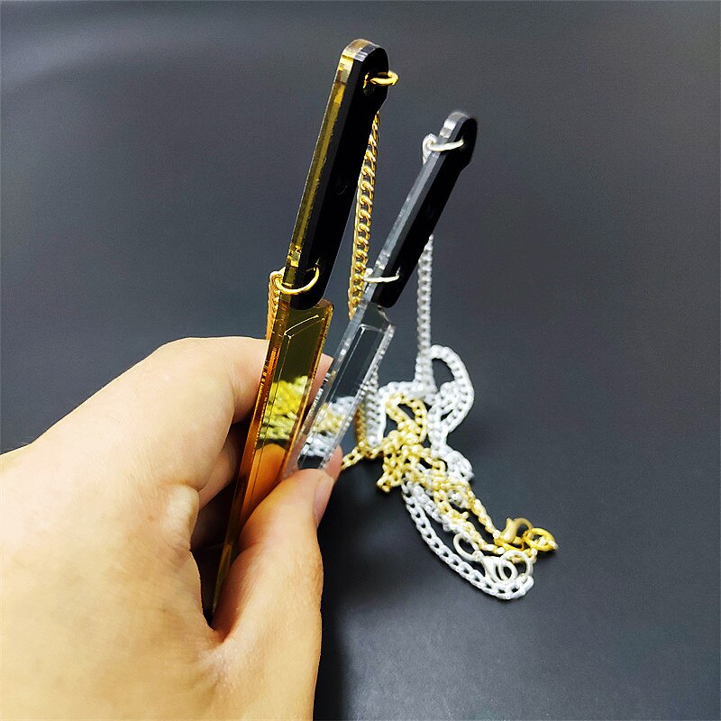 HipHop Punk Gold Silver Color Knife Weapons Pendant Necklace for Women Men Mirror Halloween Acrylic Jewelry Accessories