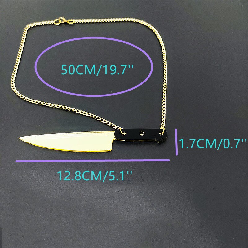 HipHop Punk Gold Silver Color Knife Weapons Pendant Necklace for Women Men Mirror Halloween Acrylic Jewelry Accessories