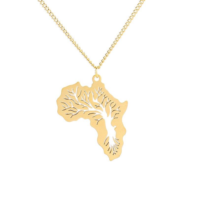 Hiphop Africa Necklace Gold Silver Color Pendant link Chain African Map Gift Tree Of Life Ethiopian Jewelry for women/men