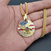 Hiphop American Flag Eagle Pendant 4 Size Stainless Steel Chain Military Soldier Men's Necklace Golden Neck Jewelry