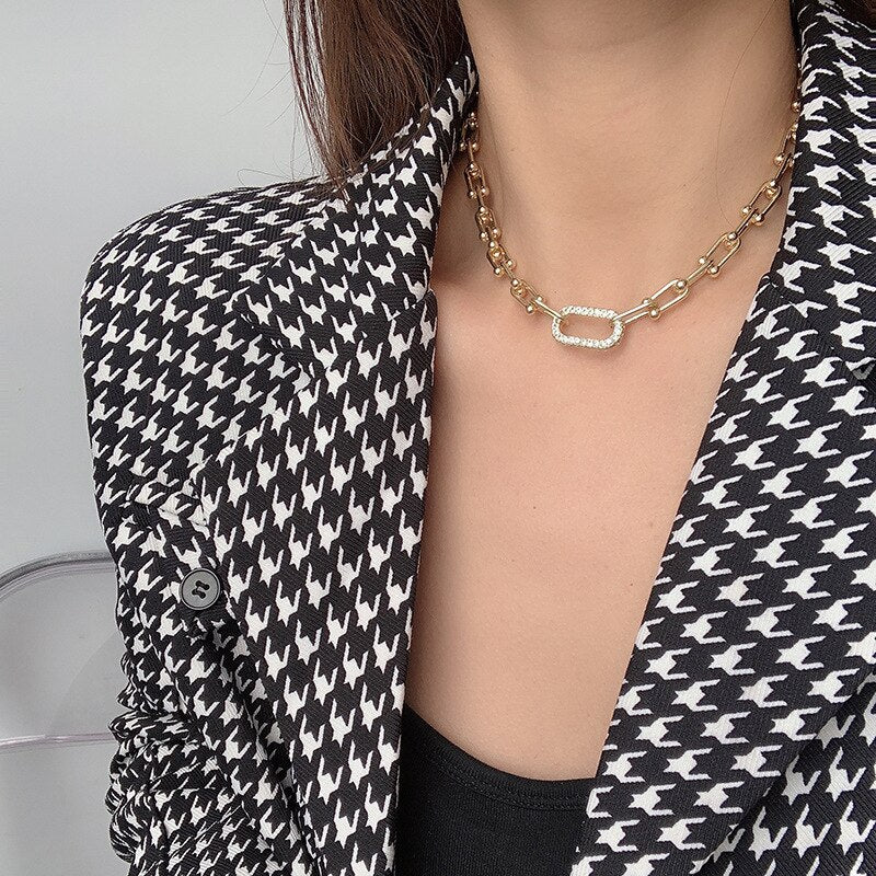 Hiphop Big Chain Chokers Necklaces for Women Goth OT Clasp Crystal Pendant Necklace Punk Jewelry Female Vintage Colliers Bijoux