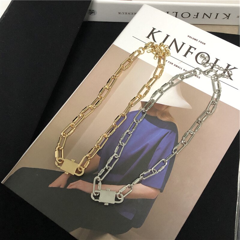 Hiphop Big Chains Chokers necklaces for Women Punk Jewelry Vintage Lock Pendant Necklace Statement Colliers Bijoux 2021