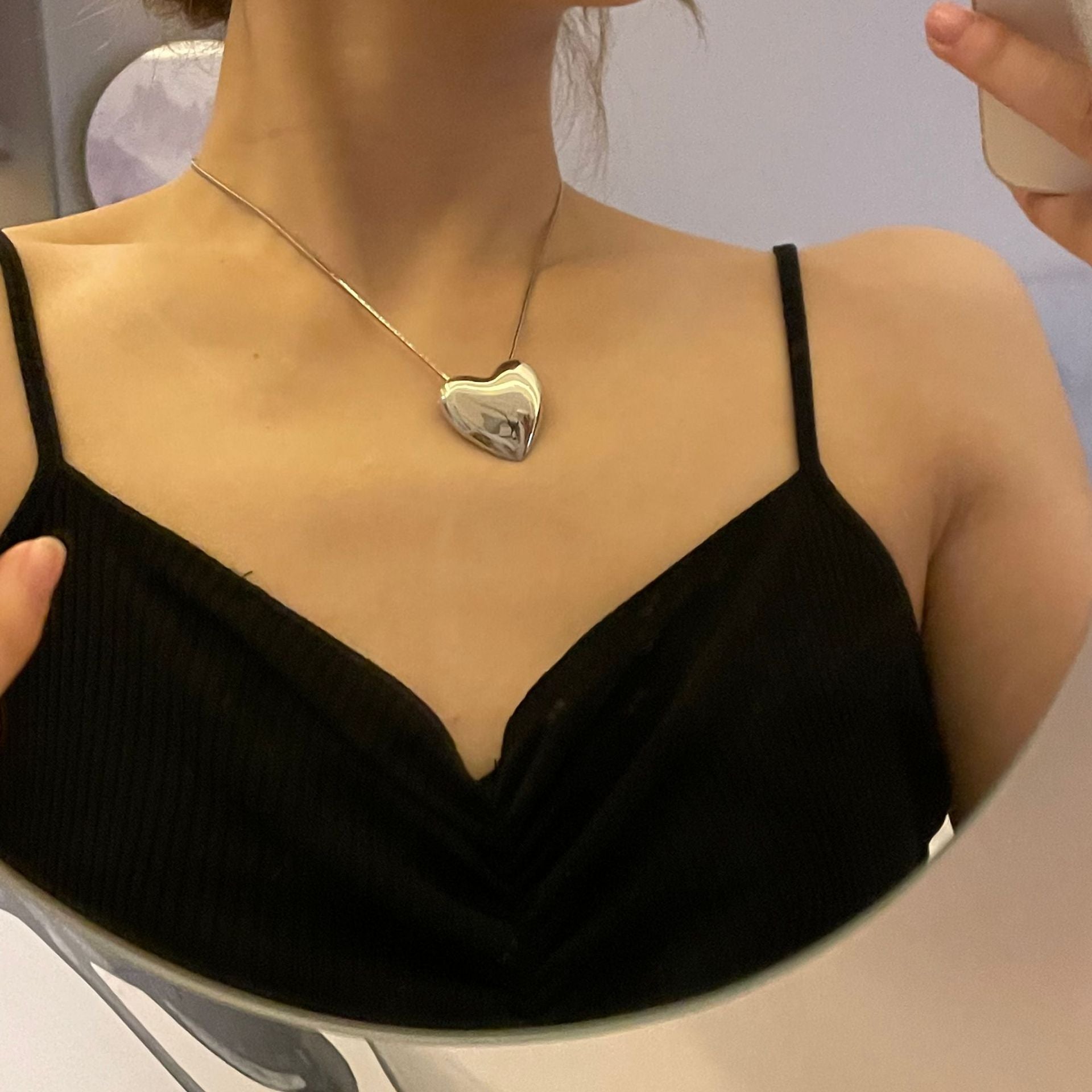 Hiphop Big Heart Pendant Necklace for Women Chunky Jewelry Vintage Snake Chain Chokers Necklaces Metal Bijoux Female