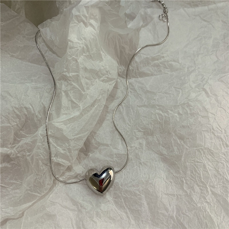 Hiphop Big Heart Pendant Necklace for Women Chunky Jewelry Vintage Snake Chain Chokers Necklaces Metal Bijoux Female