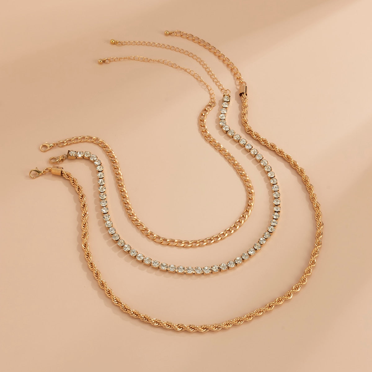 Hiphop Layered Twisted Chains Rhinestone Necklace for Women Punk Short Choker Necklaces Set 2021 Jewelry for Neck Collar