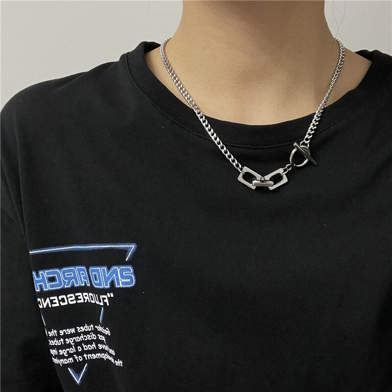 Hiphop OT Clasp Chokers Necklaces for Women Men Jewelry Vintage Metal Square Pendant Necklace Titanium Bijoux  2021