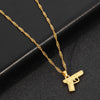 Hiphop Streetwear Gold Color Gun Shape Pendant Necklace Wave Chain Women Men Necklaces Jewelry