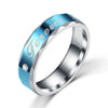 His and Hers Couple Rings Engagement Ring Skyblue Angel Tears Silver Ring Women & 8mm Stainless Steel Men Ring Jewelry
