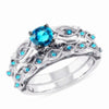 His and Hers Couple Rings Engagement Ring Skyblue Angel Tears Silver Ring Women & 8mm Stainless Steel Men Ring Jewelry