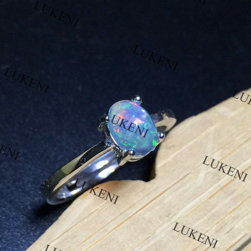 Holding in Palm White Opal Ring Fashion Opal Jewelry 5mm*7mm Party Cocktail Ring for Women Valentine's Gift