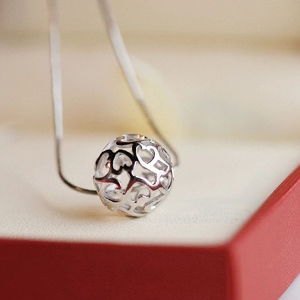 Hollow Ball Cubic Zirconia Short Paragraph Clavicle Pendant Silver Color Female Necklaces Fine Jewelry