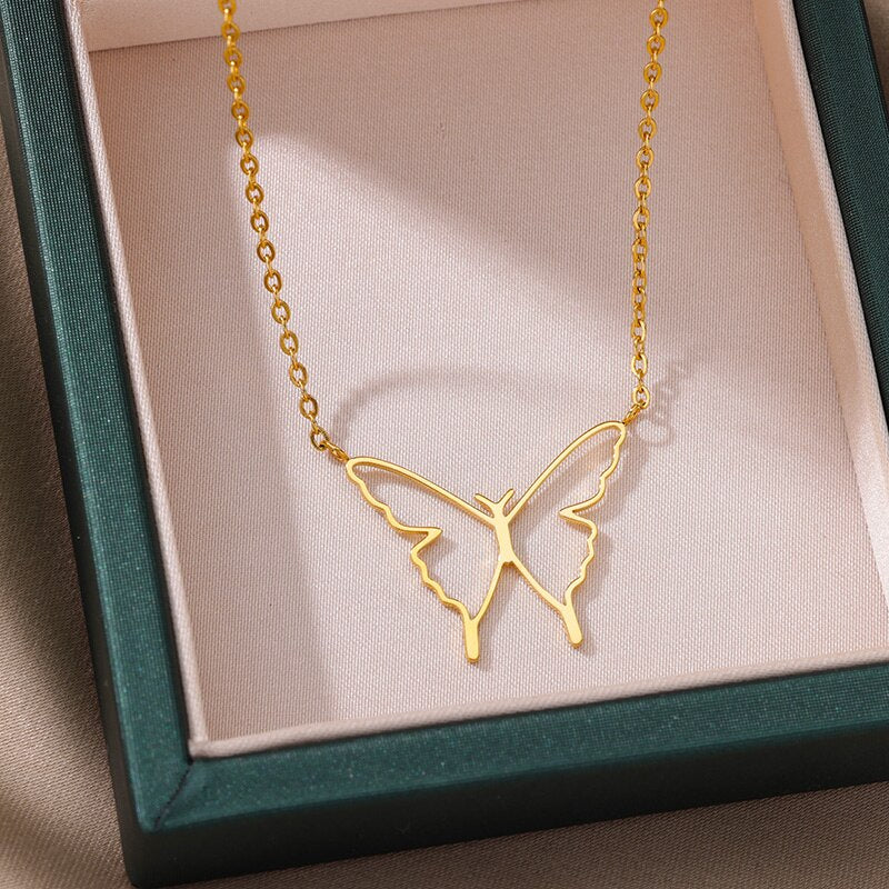 Hollow Butterfly Pendants Necklace for Women Stainless Steel Gold Color Choker Necklaces 2023 Trend Aesthetic Jewelry colliers