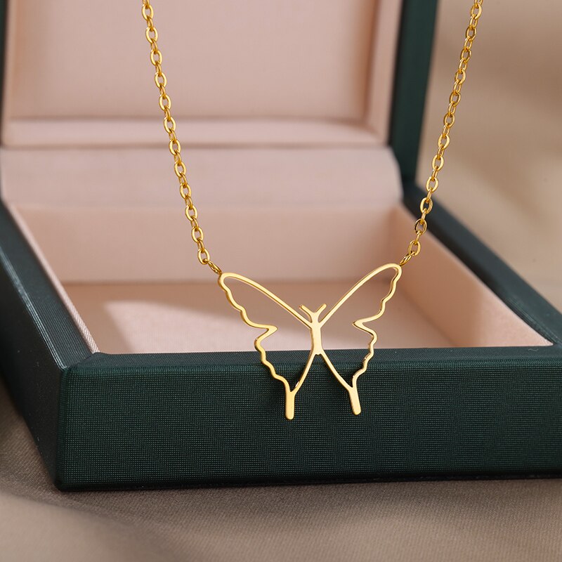 Hollow Butterfly Pendants Necklace for Women Stainless Steel Gold Color Choker Necklaces 2023 Trend Aesthetic Jewelry colliers