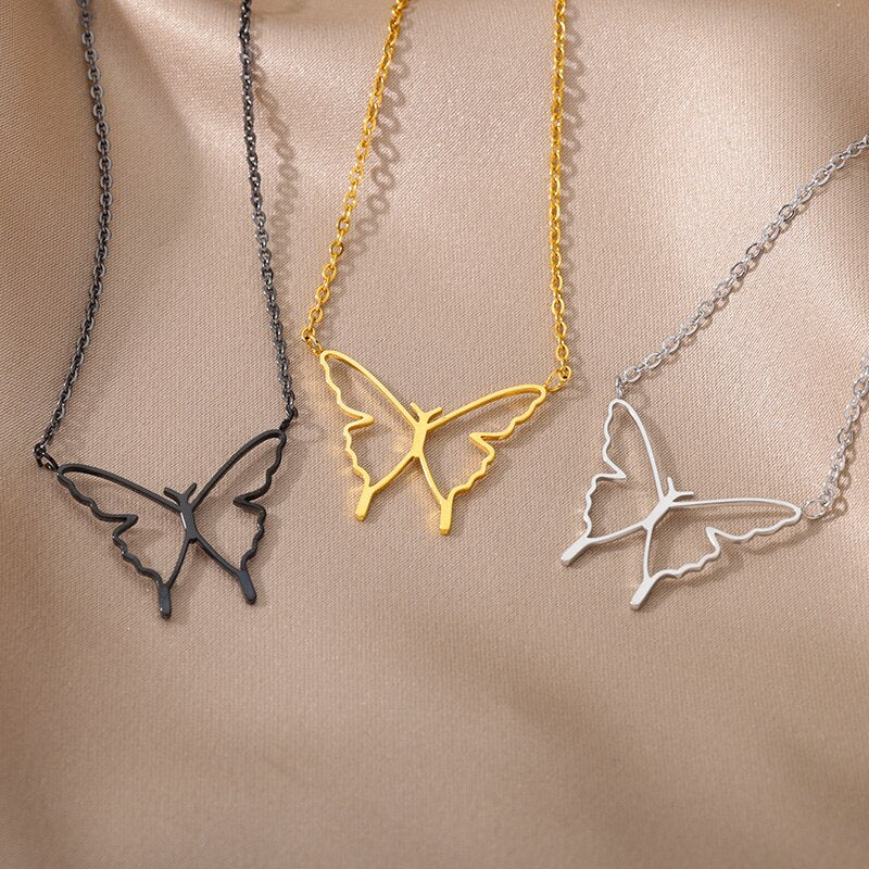 Hollow Butterfly Pendants Necklace for Women Stainless Steel Gold Color Choker Necklaces 2023 Trend Aesthetic Jewelry colliers