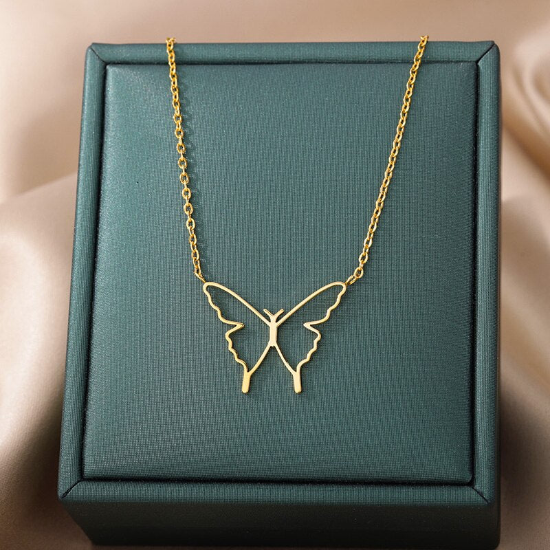 Hollow Butterfly Pendants Necklace for Women Stainless Steel Gold Color Choker Necklaces 2023 Trend Aesthetic Jewelry colliers