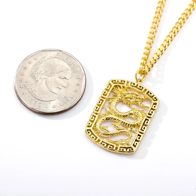 Hollow Dragon Pendant Necklaces for Women  Stainless Steel Gold Color Choker Necklaces Mascot Ornaments Jewelry Gift