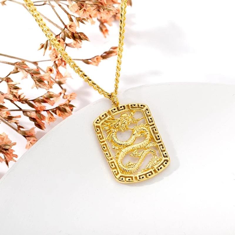 Hollow Dragon Pendant Necklaces for Women  Stainless Steel Gold Color Choker Necklaces Mascot Ornaments Jewelry Gift