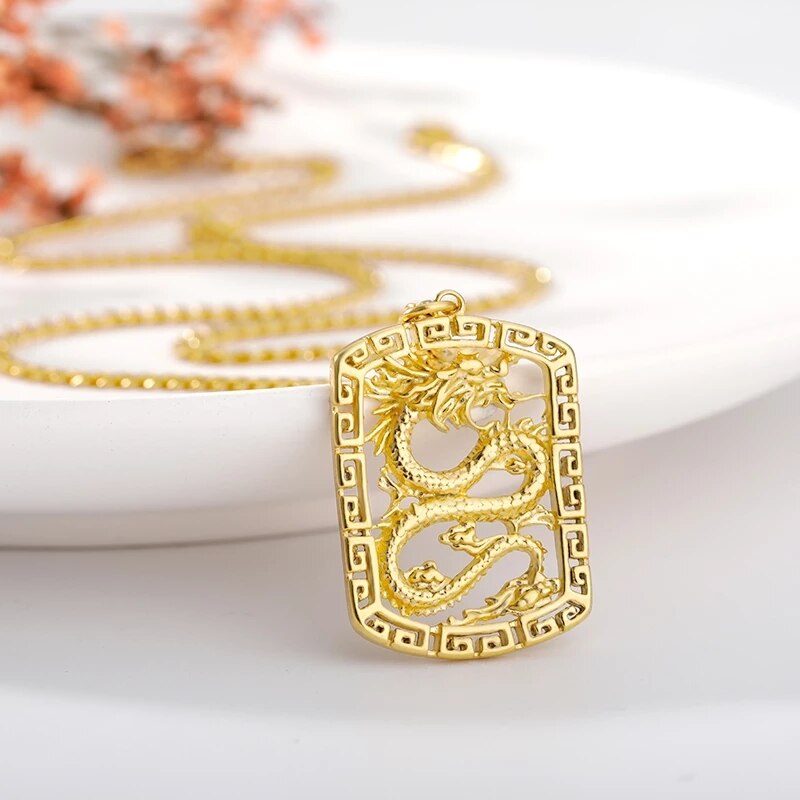 Hollow Dragon Pendant Necklaces for Women  Stainless Steel Gold Color Choker Necklaces Mascot Ornaments Jewelry Gift