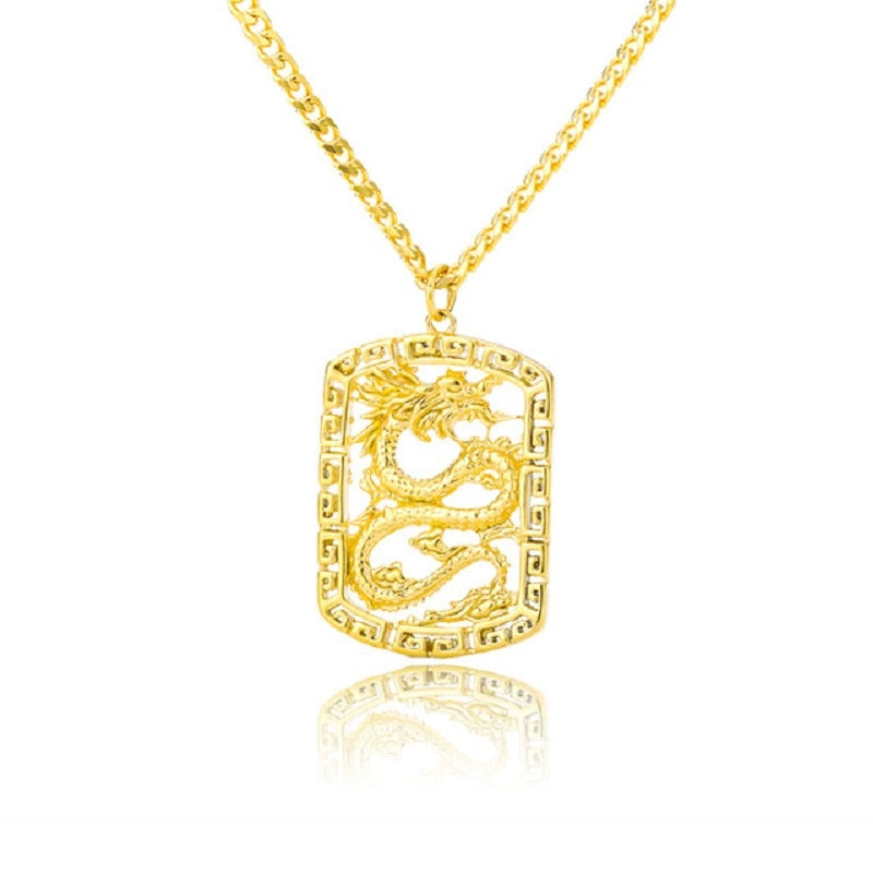 Hollow Dragon Pendant Necklaces for Women  Stainless Steel Gold Color Choker Necklaces Mascot Ornaments Jewelry Gift