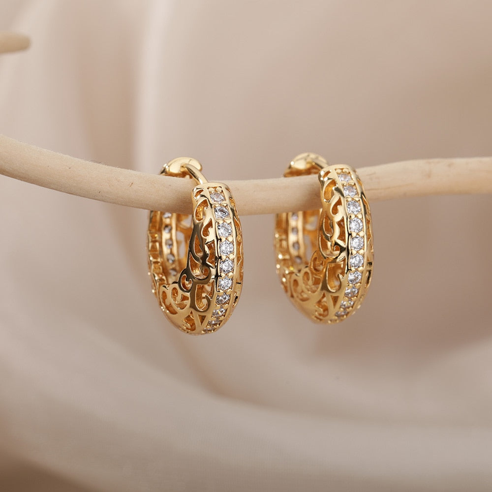 Hollow Flower Hoop Earrings For Women Stainless Steel Gold Color Floral Earrings 2023 Trend Wedding Couple Jewerly Gift femme