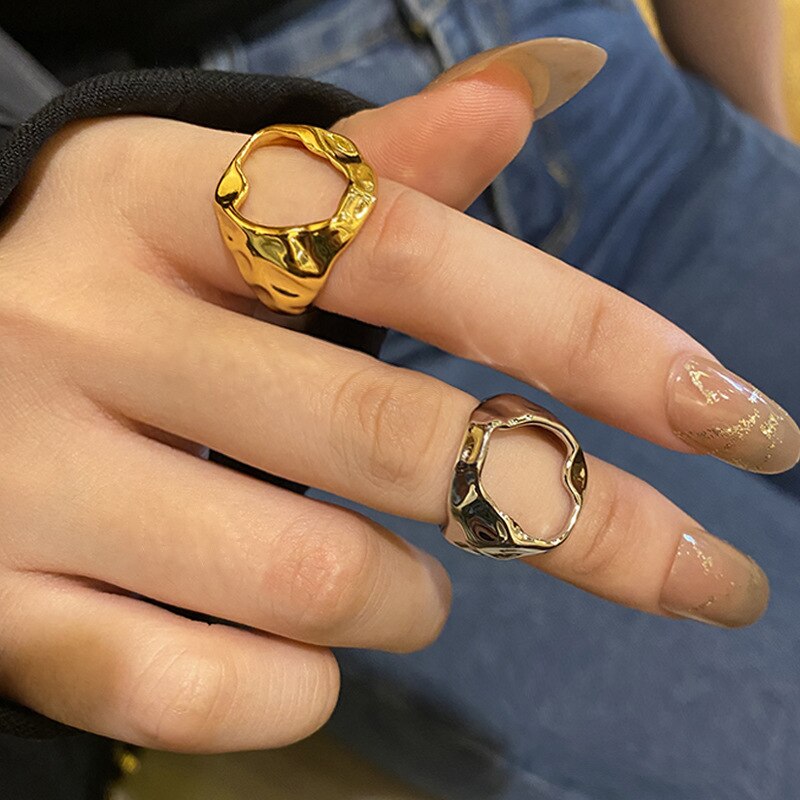 Hollow Geometry Rings For Women Stainless Steel Vintage Gold Color Ring 2023 Trend Party Aesthetic Jewelry Gift bague femme